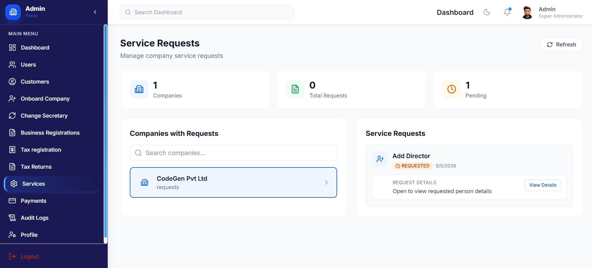 Post-Registration Service Management screenshot 2 of 2