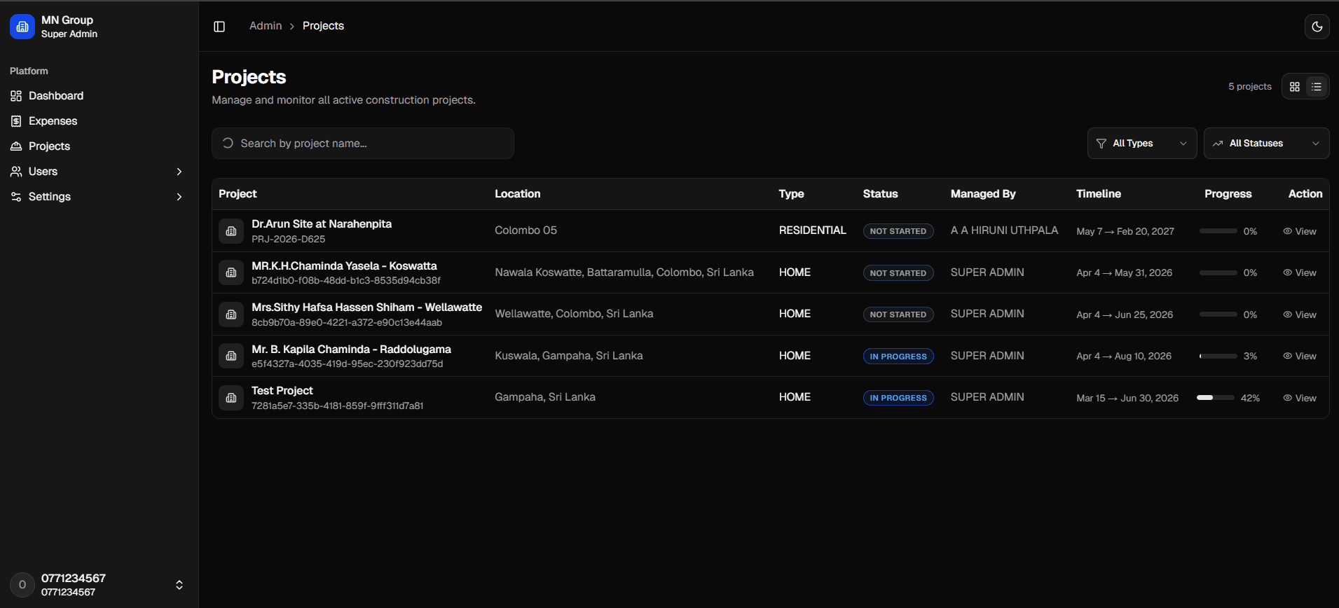 Projects Management screenshot 1 of 2