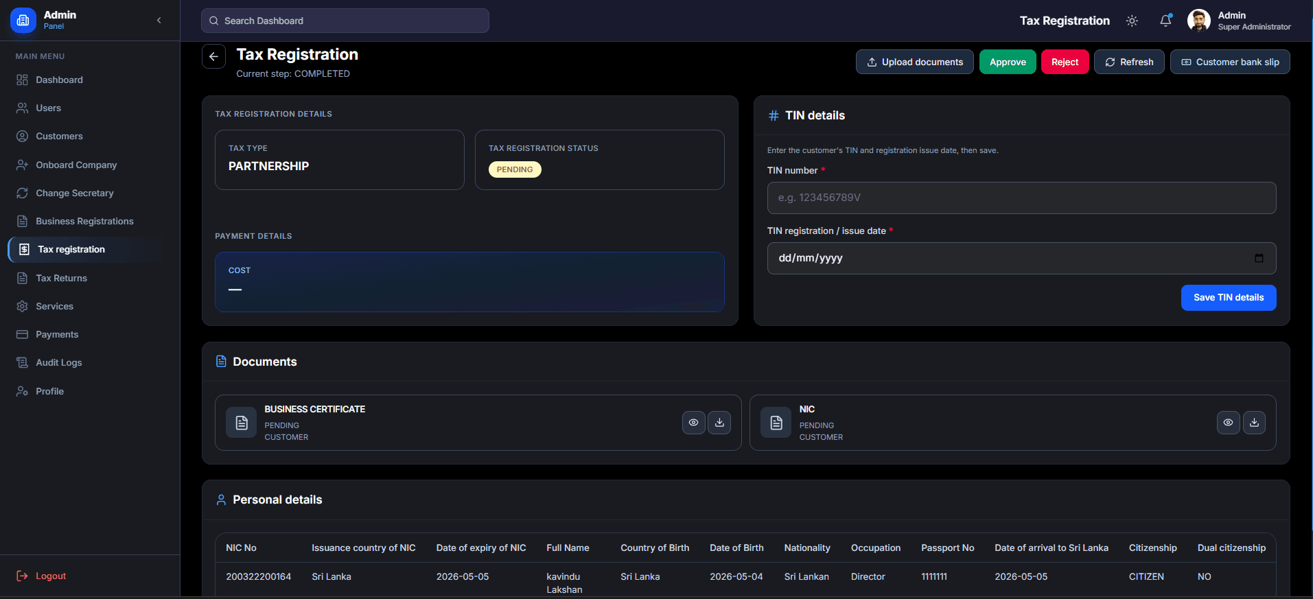 Admin Tax Registration Review Panel screenshot 3 of 3